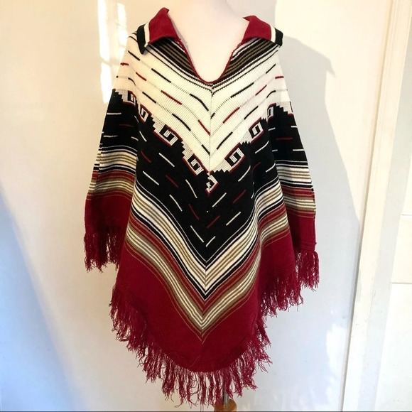 Vintage 70s Aztec Fringe Poncho - Picture 1 of 9